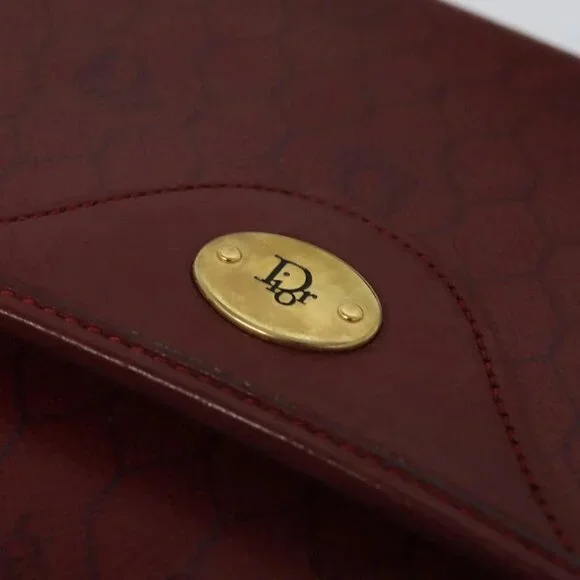 Christian Dior Honeycomb Canvas Shoulder Bag PVC Red Gold Auth 134766